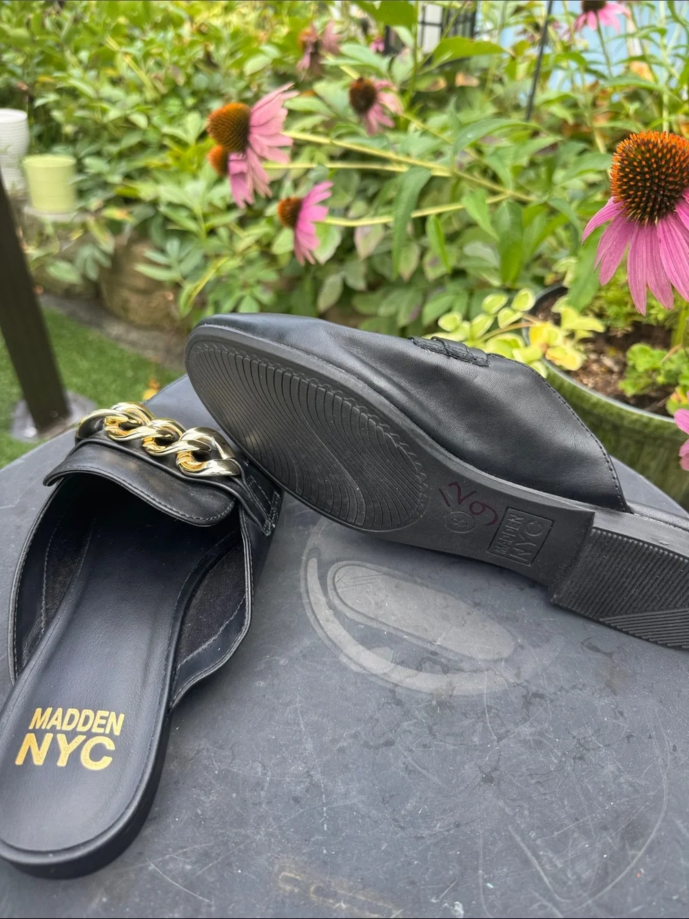 Black Slip-On Chain-Trim Leather Loafers